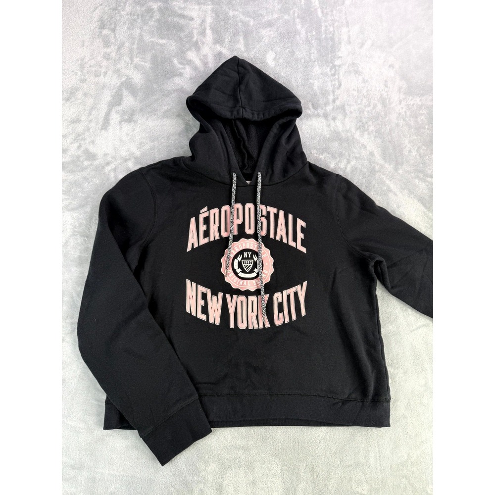 Aeropostale NYC New York City Hoodie Womens Large Black Graphic Print Pullover